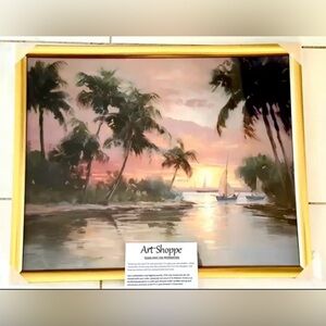 Art Shoppe : Tropical Sunset Canvas Art 17”x21” NWOT